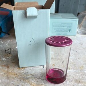 PartyLite Fuchsia and Clear Glass Candle Holder